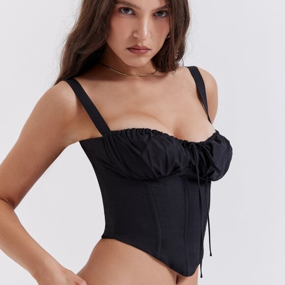 HOUSE OF CB Analia Lace-Up Crop Corset Camisole Black X-Small A/C New With Tags - Picture 3 of 16